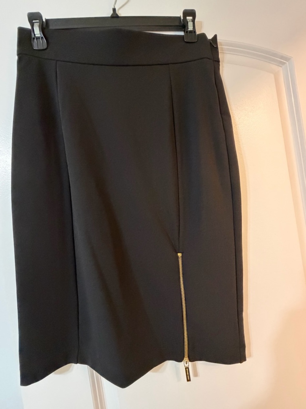 Michael Kors Black Pencil Skirt with Gold Zip Detail
